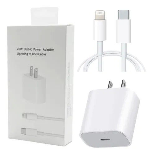 CARGADOR IPHONE 20w CARGA RAPIDA + CABLE